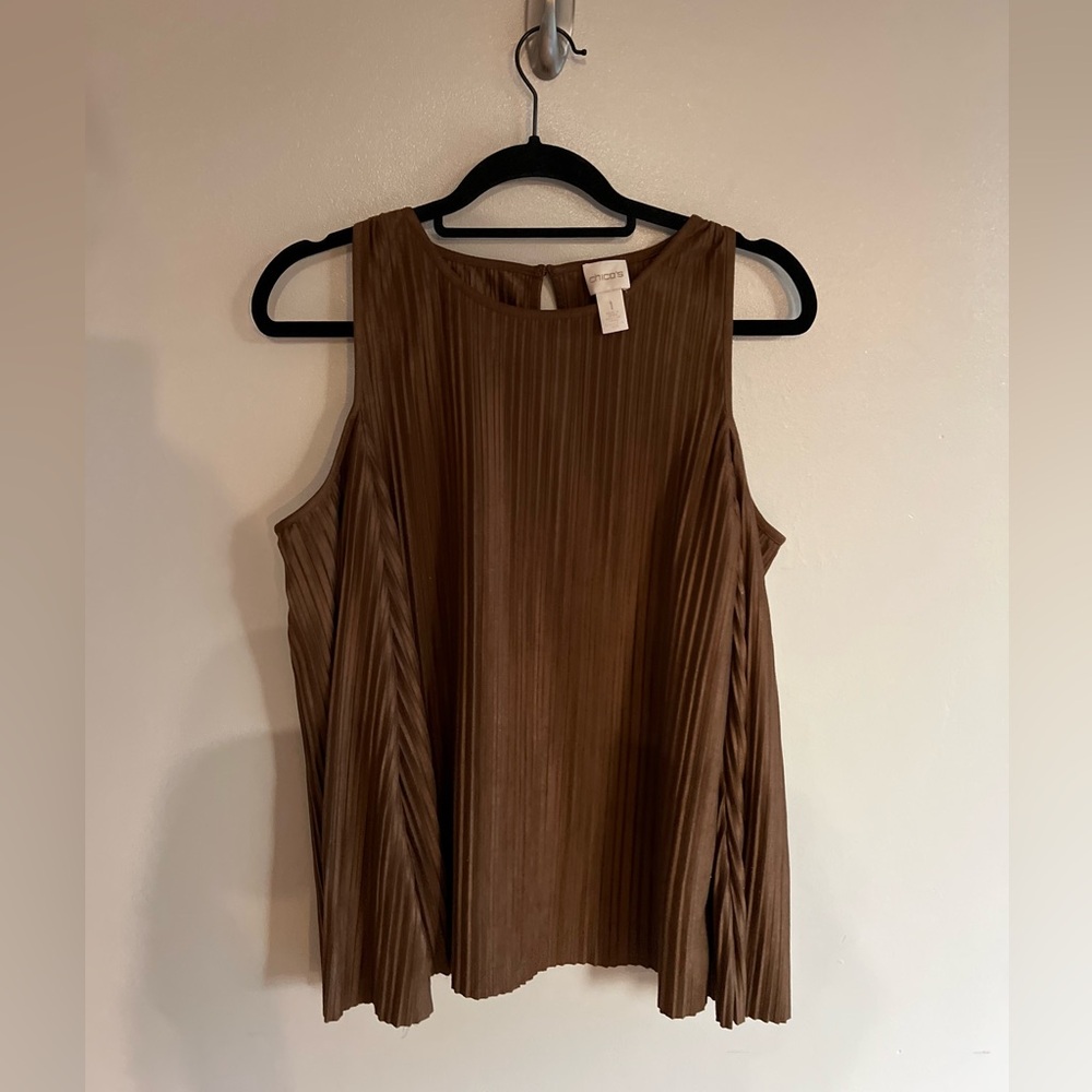 Brown Suede Cold Shoulder Long Sleeved Blouse - Size Medium